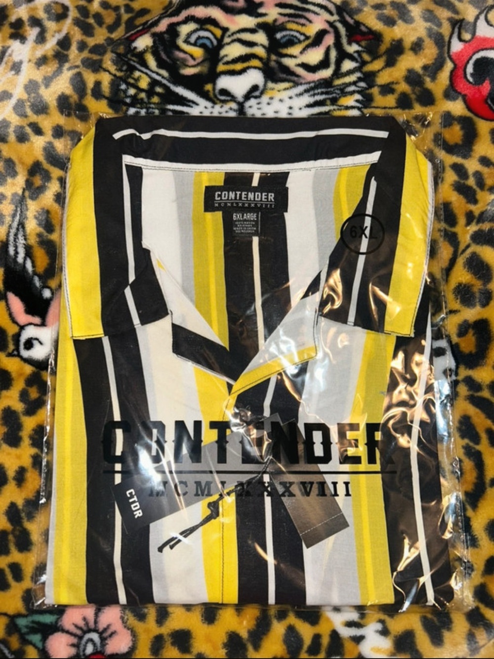 Contender Men’s Yellow Black White Vertical Stripe Dress Shirt